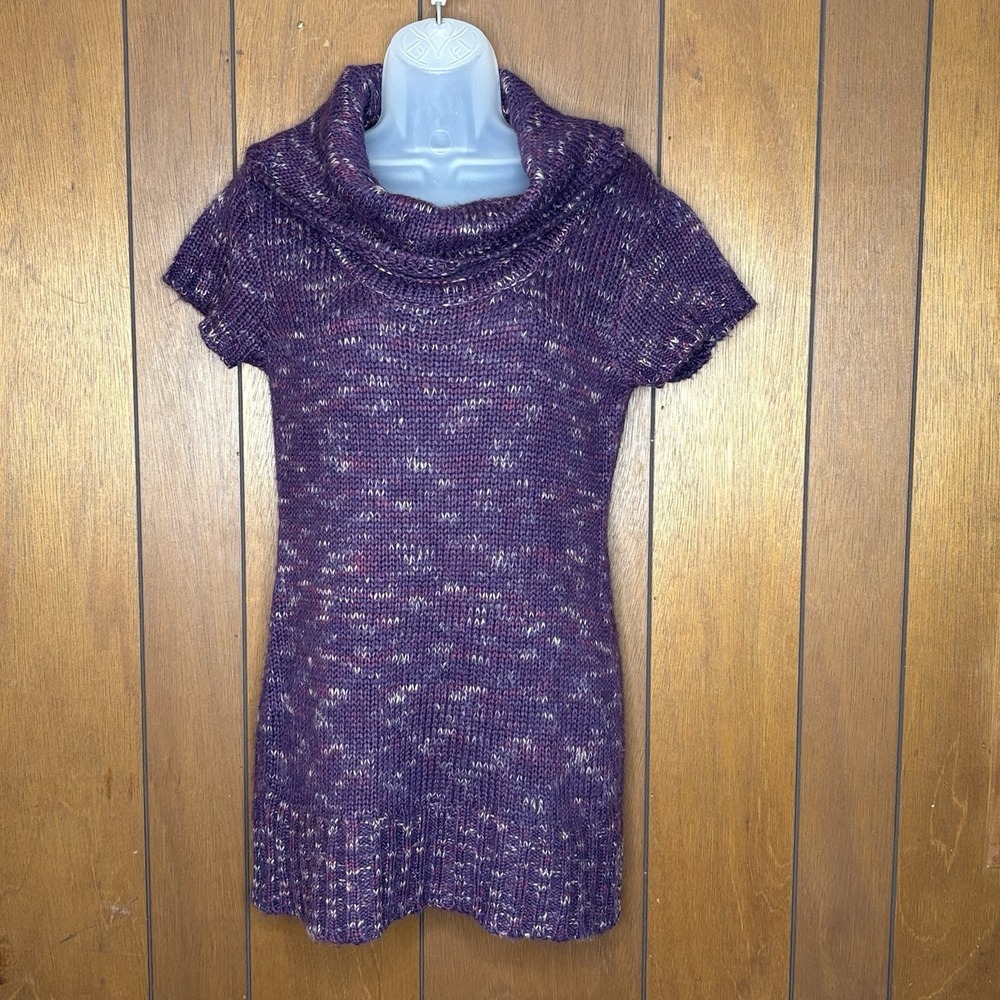 Vintage Y2K Apostrophe Sweater Mini Dress Women's M Purple Cottagecore Cozy Boho